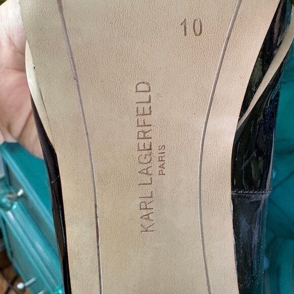 Karl Lagerfeld Pump Heel Sandal Leather Peep Toe Slingback Buckle Black 10 - Picture 3 of 3